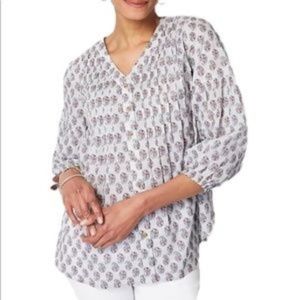 J Jill 1X boho paisley top 100% cotton